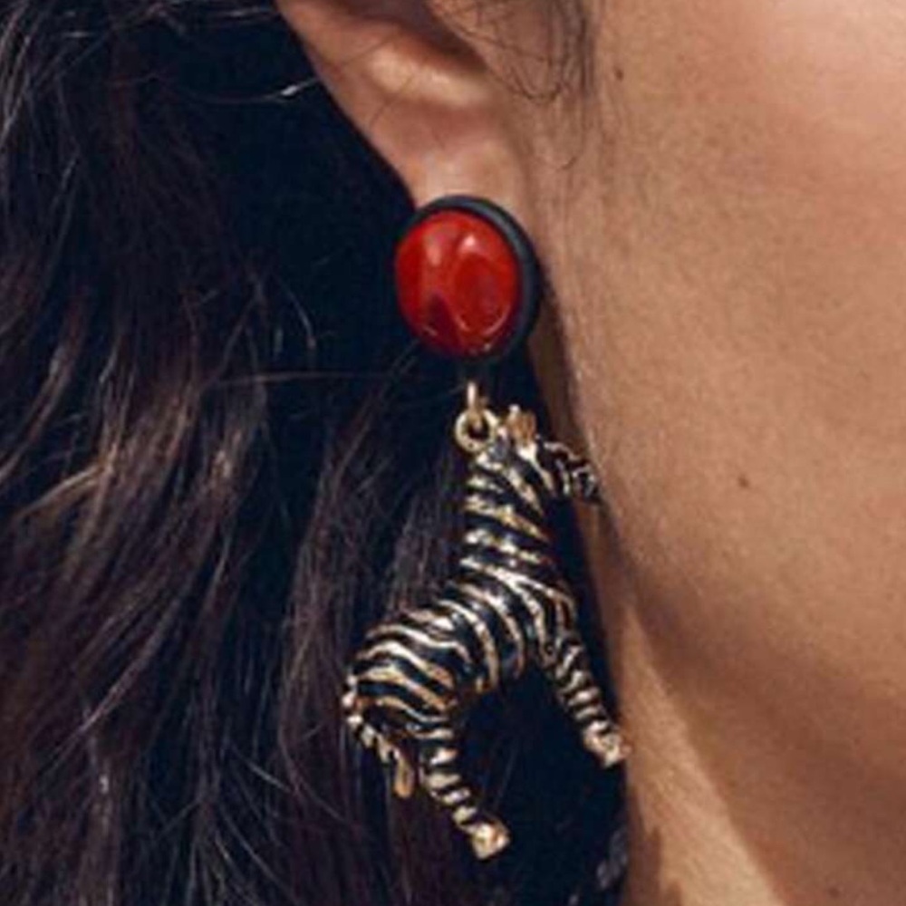 Gold and Black Zebra Earrings Animal Accessories - Picture 4 of 9